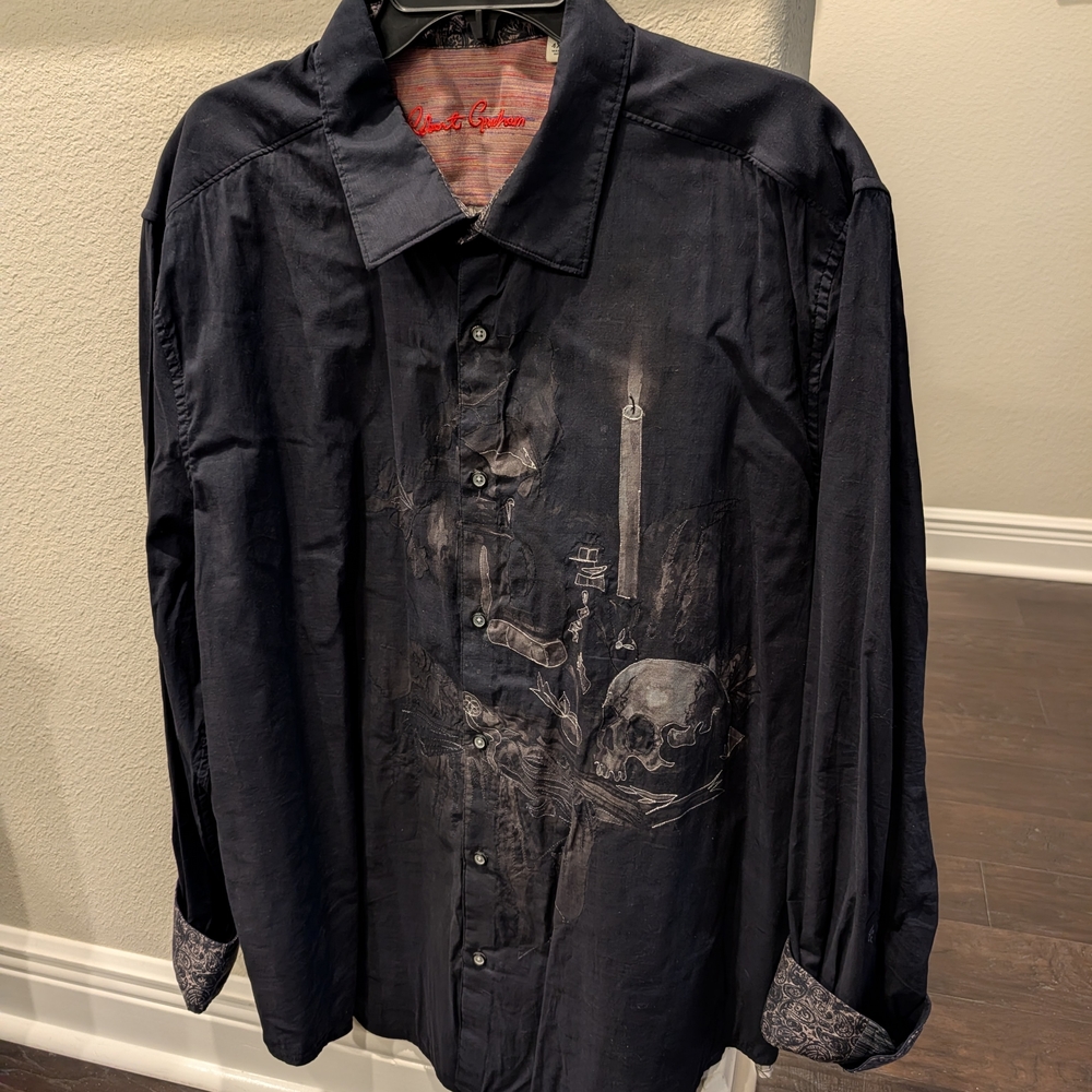Robert Graham Black Dress Shirt with Artistic Design